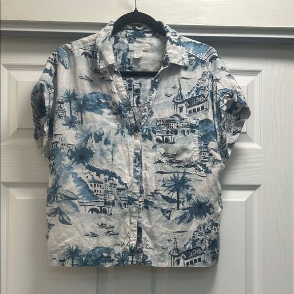 Cynthia Rowley Blue and White Casual Button Down Shirt - Picture 6 of 9